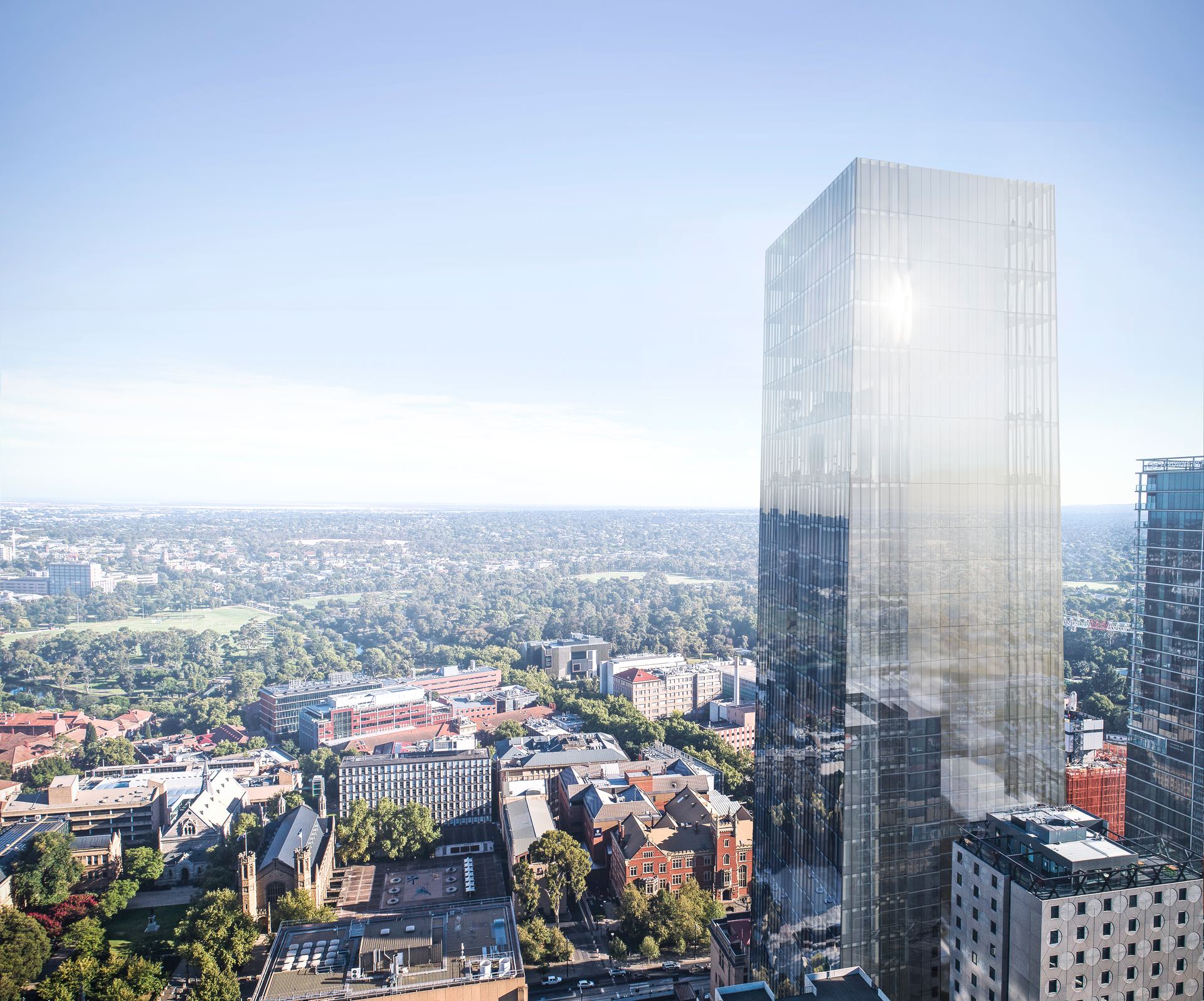 The Westin Adelaide (Keystone), 254 North Terrace — architectural render of the tower above the city and parklands